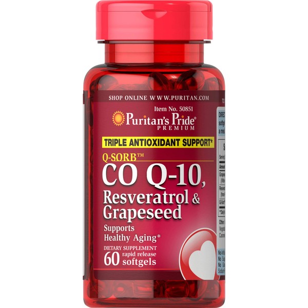Puritan's Pride Q-Sorb Co Q-10, Resveratrol & Grapeseed-60 Rapid Release Softgels