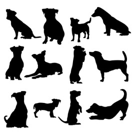 Jack Russell Pet Dog Silhouette 12 Cute Stickers Pack - Scrapbook Accessories - Car Bumper Sticker - Light Switch Sticker - Small Gifts - Kids Stickers (Small, Black)