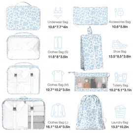 8 Set Packing Cubes for Suitcases,Packing Cube with Shoe, Cosmetics, Clothing, and Accessories Bags Packing Cubes for Travel Luggage Organizer Women Men(Blue Flowers)