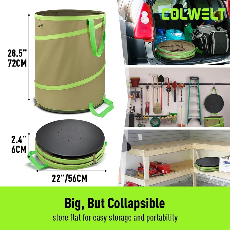 Colwelt Collapsible Garden Bag 47Gallon, Collapsible Leaf Bags with Hard