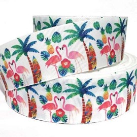 GROSGRAIN RIBBON 5/8", 7/8",1.5", 3" Flamingo Palm Trees Beach Love ocean - 1.5"