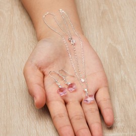 Philip Jones Sterling Silver Light Rose Flower Set Created with Zircondia® Crystals