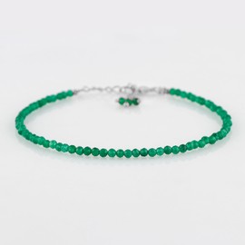 Natural Green Jade Beads Bracelet Micro Faceted Gemstones Jewelry For Her, Birthstone Energy Healing Crystals, Silver Plated Chain 8 inch (Green Jade)