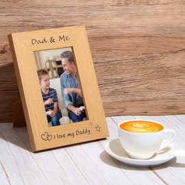 Photo Gifts for Dad 4 x 6 Inch I Love My Dad Photo Frame Daddy and Me Wooden Photo Frame with DIY Wooden Heart Embellishments for Christmas Father's Day Birthday Gift Supplies
