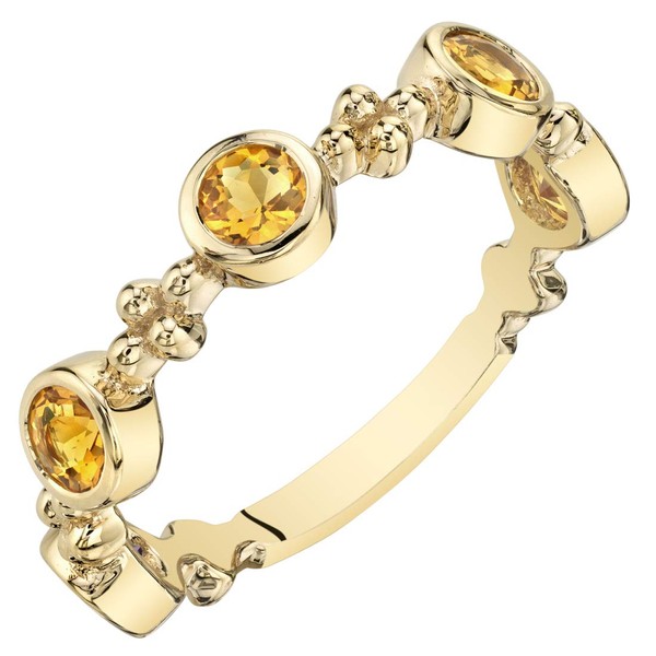 PEORA Citrine 5-Stone Tiara Stackable Ring Band for Women 925