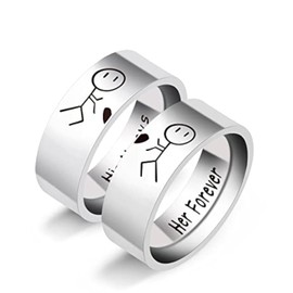 Uloveido Matching Rings for Couples - Promise Ring Engagement Wedding Ring Band Set for Him and Her Black Stainless Steel High Polished Comfort Fit Ring for Men Boys Y1536 (White, Size 9)