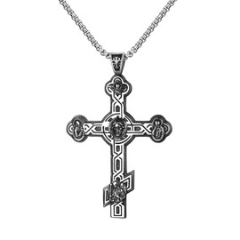 Flonge Men's Orthodox Cross Necklace: Religious Jesus Orthodox Cross Pendant Necklace Vintage Stainless Steel Necklace Christian Prayer Jewelry Gift