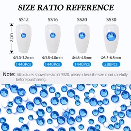 Meibite Capri Blue Flatback Rhinestones, Glass Rhinestones for Nail Art and Craft, Glue Fix, Loose Crystal Gemstones(Capri Blue, SS20, 1440pcs, 4.6-4.8mm)