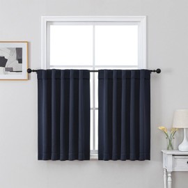 Chyhomenyc Navy Blue Blackout Curtains 36 Inches Long 2 Panels, Solid Thermal Insulated Half Window Curtains for Kitchen Bathroom, Modern Rod Pocket Back Tab Short Window Treatments, 40Wx36L