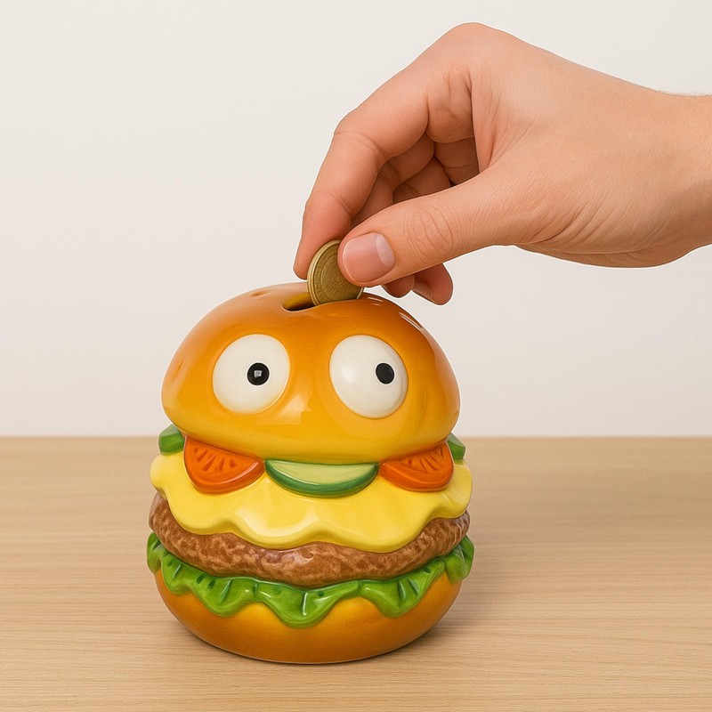 MIJOMA Burger Money Box with Ceramic Eyes - With Lock