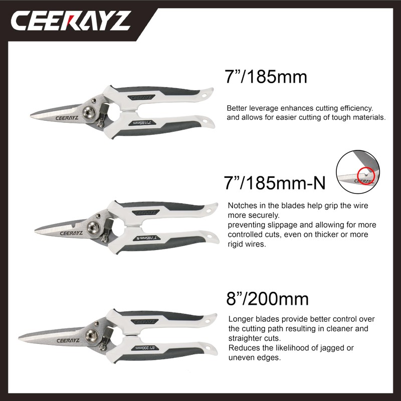 CEERAYZ 185mm Notch Scissors All Purpose Heavy Duty, Garden Shears,