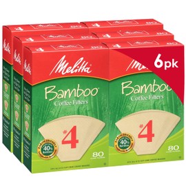 Melitta Bamboo #4 Cone Coffee Filters, White, 80 Count (Pack of 6)