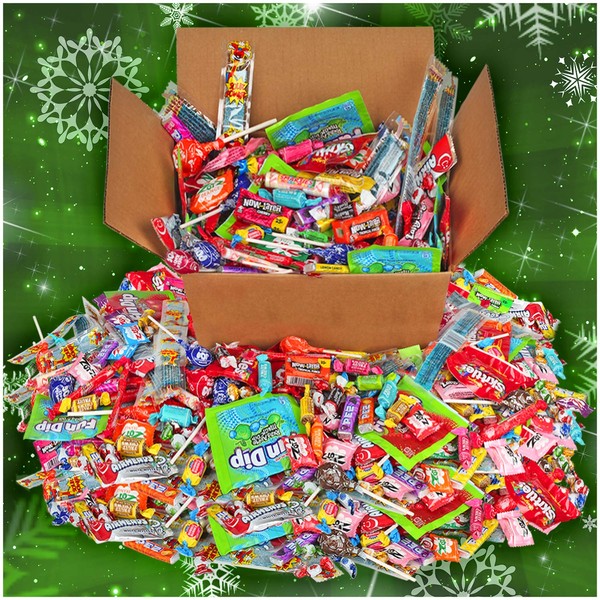 Assorted Candy Party Mix, 7.5 LB Bulk Box - Holiday Candy Bulk - Sour Power Belts, Fun Size Skittles, Top Box Pop Taffy Pops, Fun Dip, and Much More!