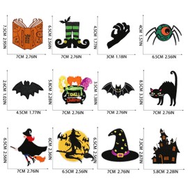 Monsully 15pcs Halloween Autumn Iron on Patches Halloween Embroidered Sew Applique Repair Patch Cute Skull Pumpkin Ghost Black Cat Witch Bats DIY Crafts for Clothing Jacket Dress Backpack Hat Decor