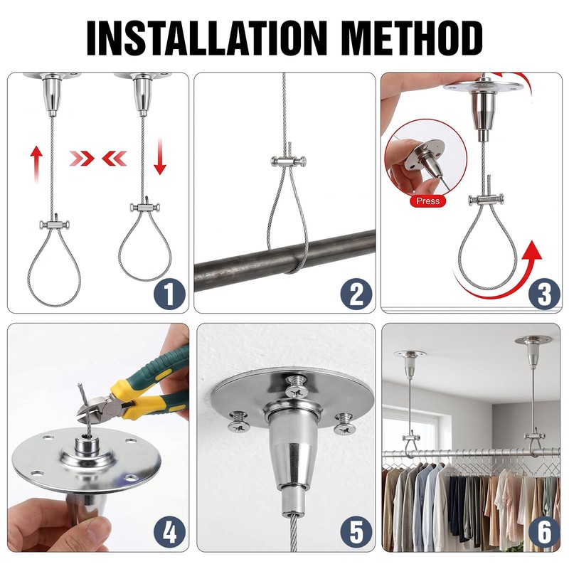 Akamino 6 Set Ceiling Support for Closet Rod, 59" Heavy
