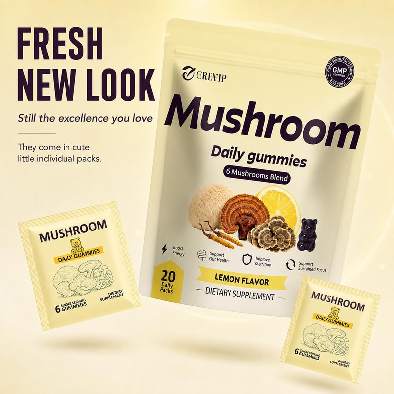 Daily Mushroom Gummies for Brain Health Support, 20 ct