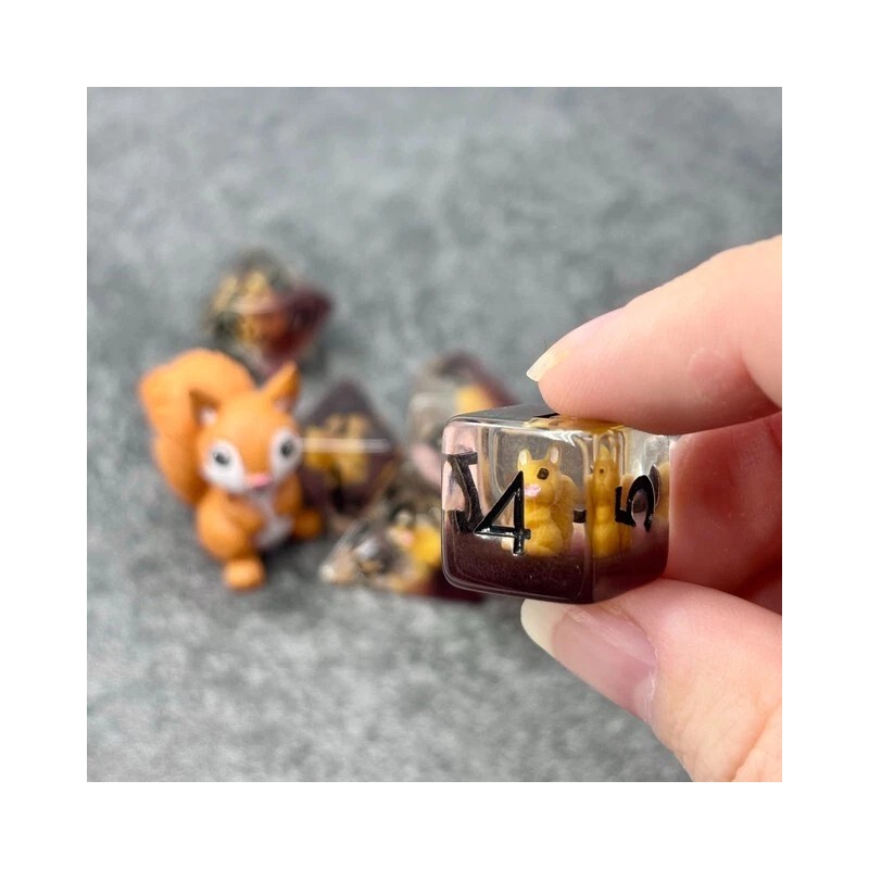Sage's Baby Squirrel Familiar Resin Polyhedral Dice Set & Figurine