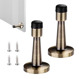 2 Pcs Brass Door Stopper, Door-Stop Bumper for Wall Protector, Door Stoppers for Skirtings, Door-Stop with Rubber Anti-Collision Skirting for Home Hotel Office Public Places