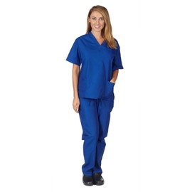 Women's Scrub Set - Medical Scrub Top and Pant, Dark Royal Blue, X-Large