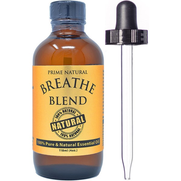 Breathe Essential Oil Blend 4oz - by Prime Natural - Made in USA - Pure Undiluted Therapeutic Grade for Aromatherapy, Scents & Diffuser - Sinus Relief, Allergy, Congestion, Cold, Cough, Headache