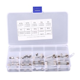 Qiilu Kit surtido de fusibles de tubo de vidrio de soplado rápido de vidrio, 100 piezas 5 * 20 mm Kit de tubo de fusible de vidrio de automóvil 0.2A 0.5A 1A 2A 3A 5A 10A 15A 20A 30A Fusibles de tubo con caja de plástico