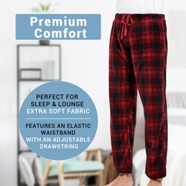 DG Hill Mens PJ Pajama Bottoms Fleece - Plaid Lounge Pants Sleepwear with Pockets - Microfleece winter Sleep Pants