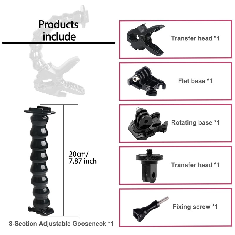 Jaws Flex Clamp Mount with Adjustable Gooseneck Compatible with GoPro