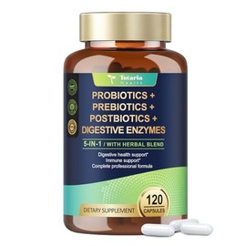 Totaria 5-in-1 Probiotic Prebiotic & Postbiotic for Women Men, 60 Billion CFU 24 Strains w/Digestive Enzymes, Prebiotic Fiber, Slippery Elm, Daily Com