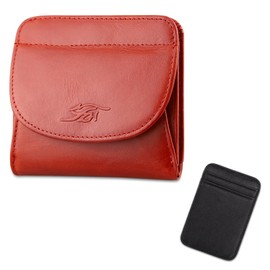 F.ZH Women's Bifold Coin Purse, Mini Wallet, Genuine Leather, Thin Wallet, Compact, Small, Large Capacity, Popular for Travel, Braun