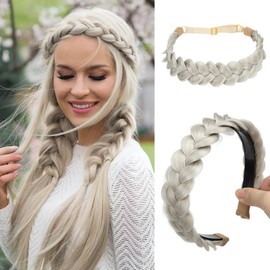 CJL HAIR 2PCs Braided Headbands Hair Piece for Women Synthetic Hair Hoops Head Bands Handmade Braid Hairband Accessories Elastic Stretch Headwrap Ice Blonde