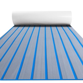 FOCEAN Boat Flooring EVA Foam Boat Decking Faux Teak Marine Flooring Marine Mat Sheet for Motorboat RV Yacht Kayak Surfboard, 94.5''x 15.7'', Grey with Blue Lines