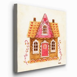 Renditions Gallery Pink Gingerbread House (4) Wall Art, Lovely Christmas & Winter Art, Holiday Kitchen Artwork, Premium Gallery Wrapped Canvas Decor, Ready to Hang, 10 in H x 10 in W, Made in America
