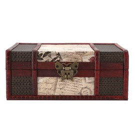 Buachois Vintage Wooden Treasure Chest 23 x 16 x 10 cm Small Chinese Style Antique Decorative Jewellery Toy Chest Pirate Box for Home Decoration Organisation Box