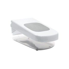 Gourmet Kitchen Vegetable Chopper with Easy-Pour Opening, Stainless Steel Blade, Dishwasher Safe - White/Lite Gray