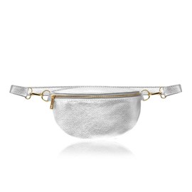 Montte Di Jinne - Women Italian Textured Leather Waist Bag Belt Bag or Crossbody Bum Bag with Long Adjustable Strap (Silver)