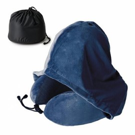 Travel Neck Pillow with Hood Navy Travel Bath Travel Pillow Nap Pillow Carrying Pillow