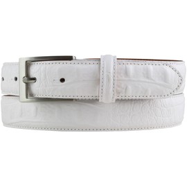 BELTINGER Belt with Crocodile Embossed 3 cm Leather Belt for Men and Women 30 mm Crocodile Look Crocodile Pattern 3 cm, White, silver