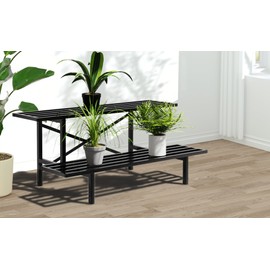 Zhongma 2 Tier Sturdy Metal Plant Stand Heavy Duty Plant Holder for Home Indoor and Outdoor, L35.43 x W17.5 x H14 inch, 440 LBS Capacity & Heavy Duty Construction.