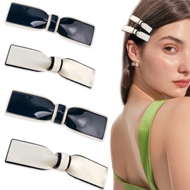 4 PCS Rectangle Bows Hair Clips Elegant Retro Hair Barrettes Fashionable Non-slip Spring Clasps Hair Slide for Women Thin Thick Curly Hair Accessories Strong Hold Bangs Side Hairpin（Black, White）