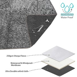 Kato Tirrinia Waterproof Picnic Blanket, Winter Picnic Mat, Foldable Camping Blanket With Sherpa Lining, Windproof, Triple Layer, Warm, Comfortable, For Outdoor, Beach, Grass, Concerts,130 X 150cm