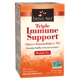 Bravo Tea Triple Immune Support Herbal Tea Caffeine Free, 20 Tea Bags, 6 Count