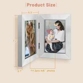 Golden State Art, 4x6 Double Picture Frame Vertical Hinged Photo Frame 2 Opening Folding Family Frames Collage, with Real Glass (4x6, Silver, 1-Pack)