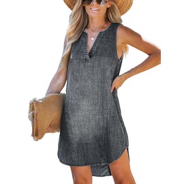 CUPSHE Women's Denim Mini Dress Jean Dresses V Neck Sleeveless Casual Summer Outfits 2025, X-Large