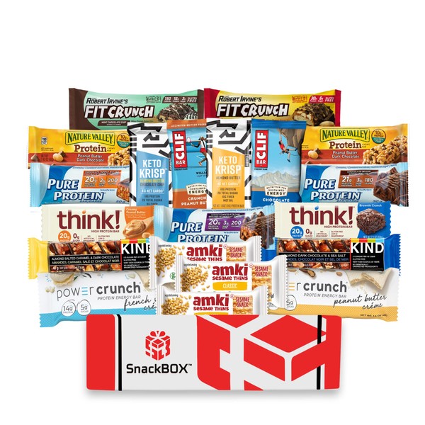 Healthy Protein Bars Fitness BOX, Cookies, Snacks Care Package Sampler, Variety Energy Basket (20 Count) for Athletes Weightlifters College, Runners, Valentines Day and More! | Gift Box By SnackBOX