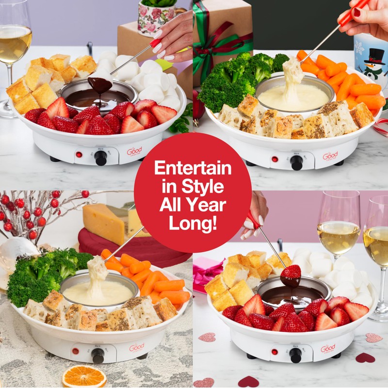 Electric Fondue Maker Deluxe Set w 4 Forks- Removable Serving