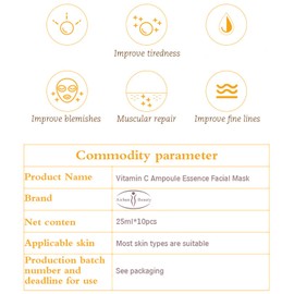 AICHUN BEAUTY Vitamin C Essence Facial Mask Moisturizing Refreshing Deep Hydration Repair Sunburn Remove Acnes Wrinkles Refines Pores 25ml/0.88fl.oz (10 PACK)