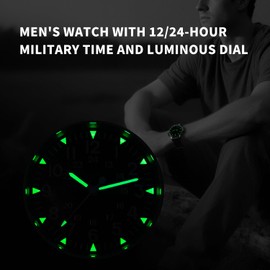 watchdives Watches for Men, ML05B 2035 Movement Vintage Quartz Watch for Men, 100 m Waterproof Watch High Clear AR Coating Luminous 38 mm with Nylon Strap, Black No Arrow