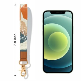 Hsxnam Wrist Lanyard Key Chain, Cute Wristlet Strap Keychain Holder for Women Men Kids Keys ID Badges Phone Airpod, White Leaves