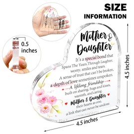 Mom Birthday Gifts from Daughter,Thank You Gifts for Moms Mother's Day Christmas,Unique Mother Gift Ideas,Mother and Daughter Love Acrylic Heart Plaque