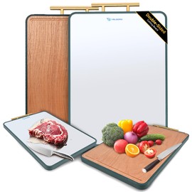 Double-Sided Stainless Steel & Wood Cutting Board – 15.7” x 10.6” Chopping Board – Non-Slip, Dishwasher Safe, Knife Friendly – No Odor, Easy Clean